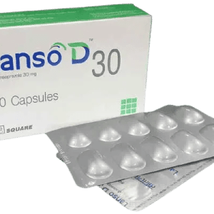 Lanso D 30 capsule packaging containing dexlansoprazole for treating acid-related conditions.